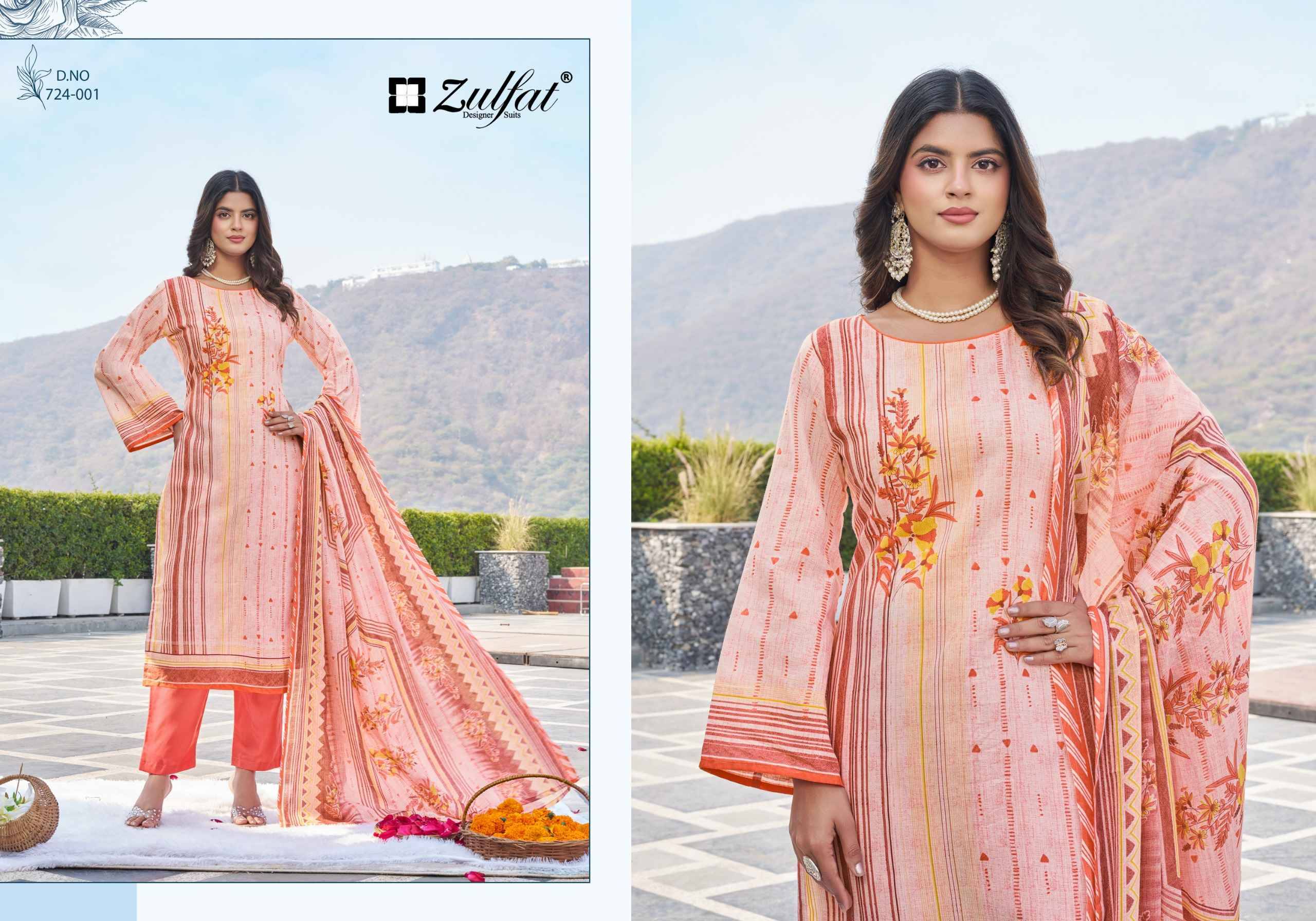 FARIDA 724 SERIES BY ZULFAT Beautiful Stylish Festive Suits Fancy Colorful Casual Wear & Ethnic Wear & Ready To Wear Heavy Cotton Print Dresses At Wholesale Price